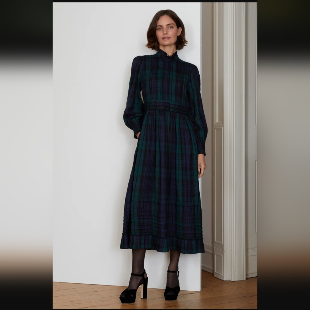 Seraphina London Funnel Neck Plaid 100% Wool Dress, UK 10